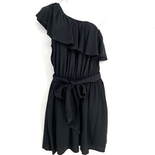 Gap One-Shoulder Dress Black Size Small Belted Ruffled Beach Vacation Pockets