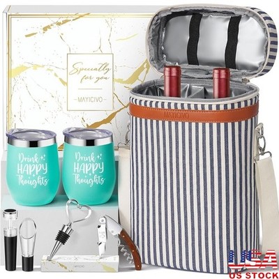 Wine Cooler Bag Gift Set W/ Insulated Tumblers Wine Accessories Wine Lovers New
