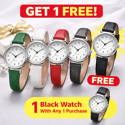 1Pc Women Minimalist Analog Wristwatch Small Face Leather Strap Get 1 Free