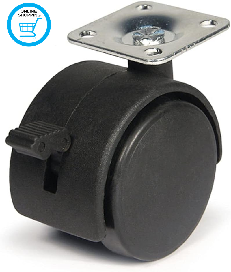 ® BH06025 (4 Pcs) Castor Caster Twin Wheel Plate Fix, Black 40Mm with Brake - Pa