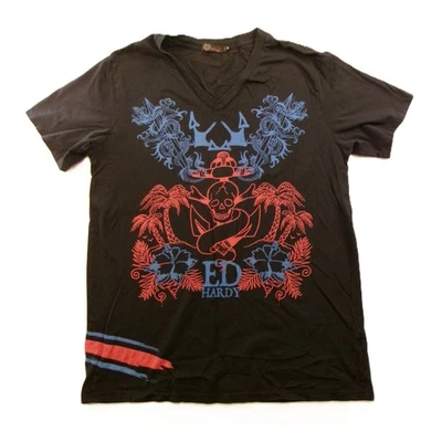 Ed Hardy V-Neck T-Shirt Mens XXL Black Skull Anchor Graphic 232-009431 - Image 1 of 4
