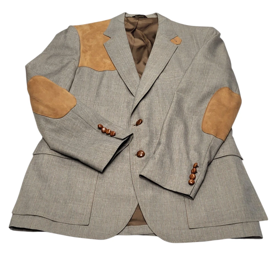 Terno estilo ocidental vintage Sheplers detalhes de camurça remendos de cotovelo botões de madeira - Imagem 2 de 4