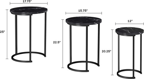Set of 3 Round Marble Look MDF Steel Nesting Side Coffee Tables Stacking Sofa - Picture 14 of 26