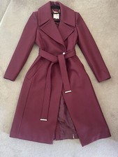 Ted Baker Coat  Burgundy Red Wool Blend Long Coat Size 1 Trench Coat Wrap Coat