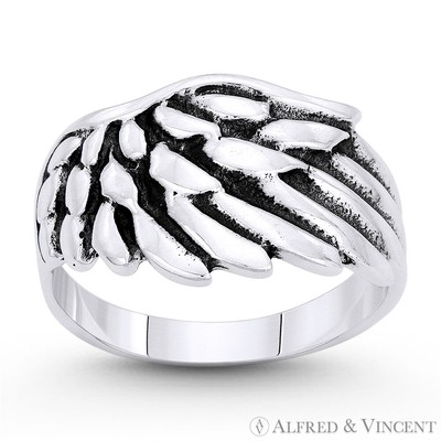 Engel / Adler Flügel Feder Charm massiv 925 Sterling Silber breiter Statement Ring