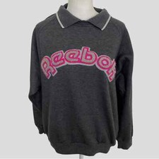 Vintage Grey Pink Reebok Spellout Appliqu  Logo Collared Sweatshirt