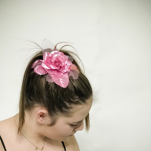 Black Hair Bow & Pink Flower Hair Clip Accessory Bundle (2) for Dance Costume - Picture 3 of 5