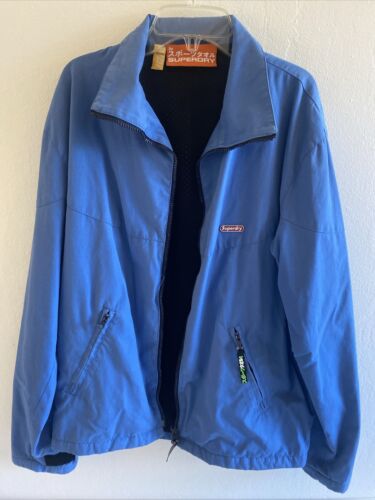Mens Super Dry Windbreaker Jacket Full Zip Sz S Small Polyester Japan Blue - Picture 1 of 12