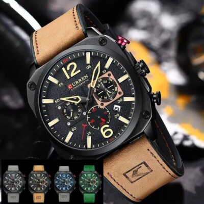Curren Armbanduhr Herrenuhr Männer Uhren Datum Chronograph Sportuhr Leder 