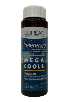 LOREAL PREFERENCE Permanent Hair Color Liquid Mega Cools Steel Gleam MG2 Level 5