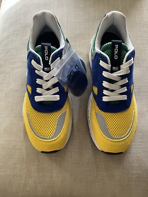 Polo Ralph Lauren Men s Sneakers Sz 8 Royal Yellow Green Suede Jogger Colorblock