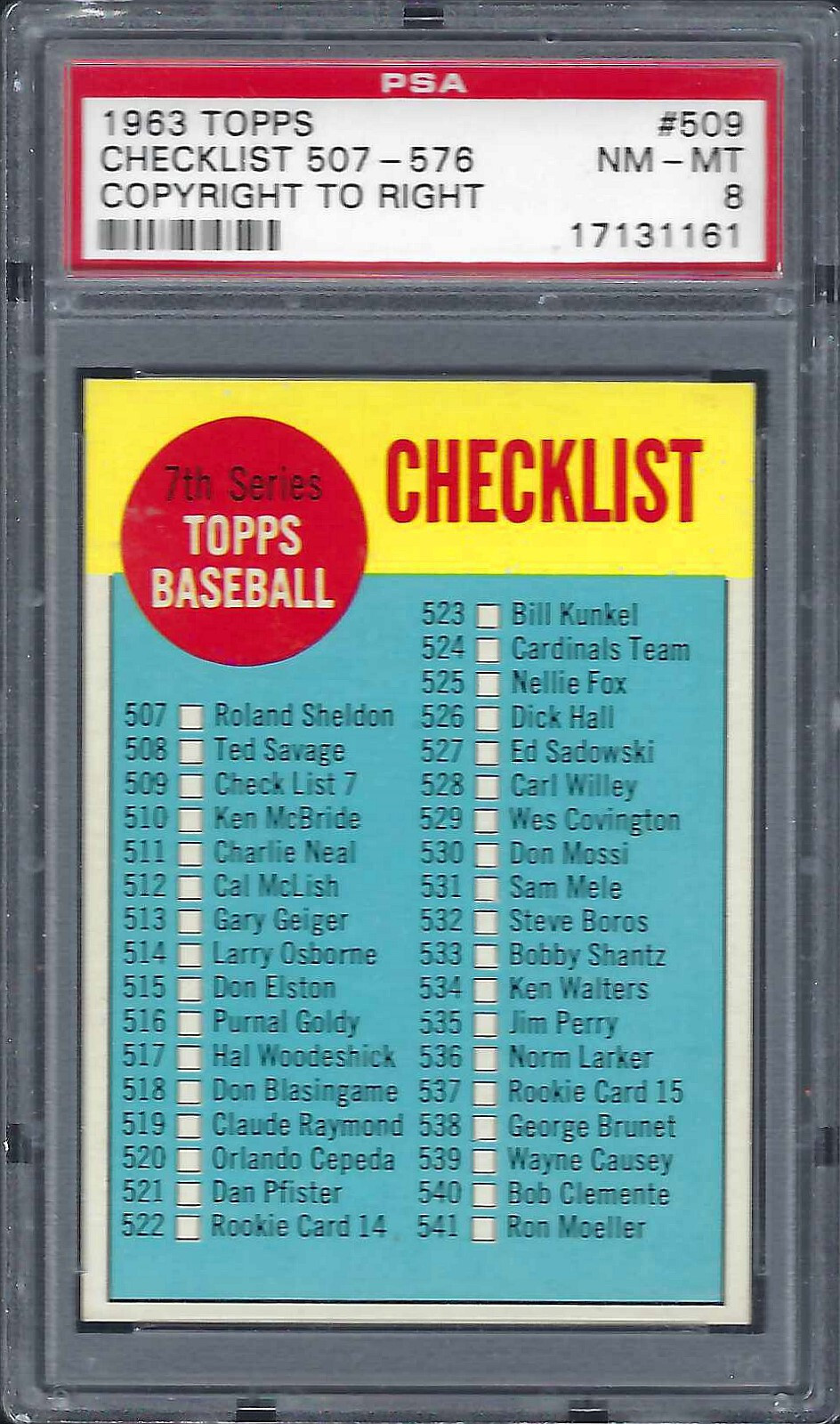 1963 Checklist Copyright Centered #509