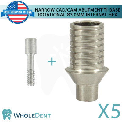5x Narrow Ti-Base CAD/CAM Rotational Abutment Titanium Dental Internal Hex