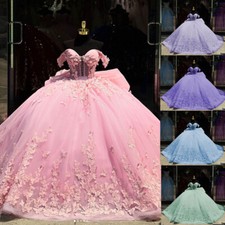 Butterflies Pink Quinceanera Dresses with Big Bows Sweet 15 16 Prom Ball Gowns