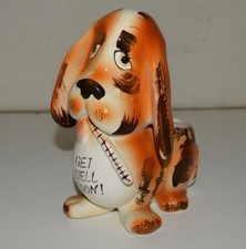 Bonita estatuilla de cerámica vintage Get Well Soon SICK ojos tristes perro maceta RARA JAPÓN