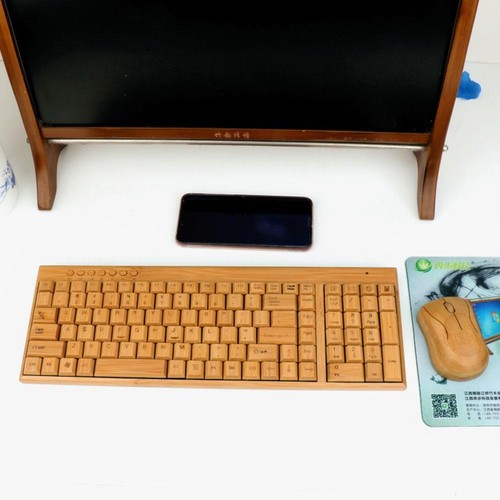 Keyboard Bamboo Mouse Wireless Wooden Combo Set Natural Devices Environment U1N - Afbeelding 7 van 18