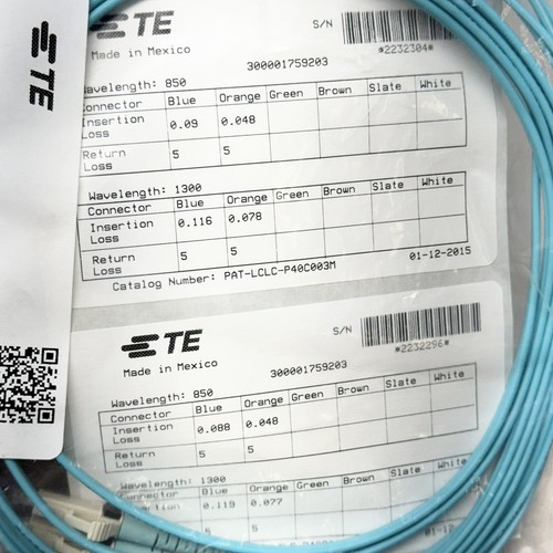 Te Connectivity PAT-LCLC-P40C003M Fiber Optic Patch Cord 300001759203 9ft 3M - Afbeelding 5 van 5