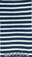 Navy Blue Greyish White Menorca Striped Large Sheet Beach Towel 100% Cotton