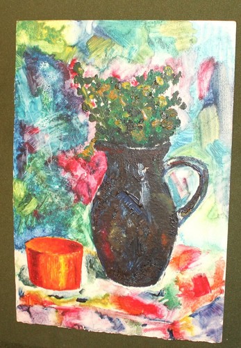 VINTAGE POST IMPRESSIONIST OIL PAINTING STILL LIFE WITH FLOWERS - Picture 5 of 11