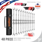 48pc Combination Spanners Ratchet Wrench Allen Key Kit Metric 6-18mm SAE 1/4-3/4