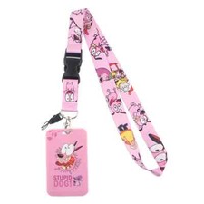 Courage The Cowardly Dog Cartoon Themed Pink Lanyard With ID Badge Holder