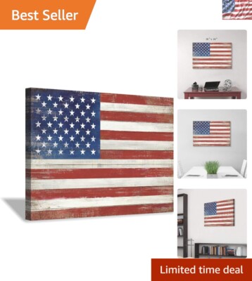 36'' x 24'' American Flag Wall Art - Distressed Canvas for Modern Decor