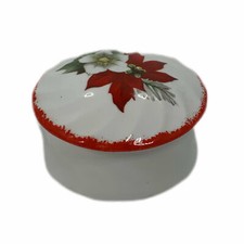 Royal Worcester Spode Trinket Box Christmas Poinsettia Rose Vintage Bone China