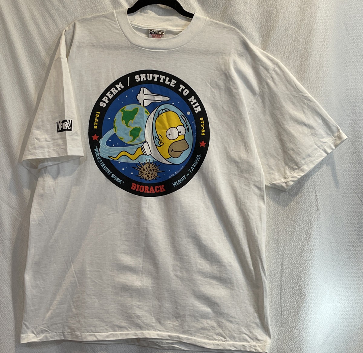 Vintage 90s Shuttle to Mir Homer Simpson TV Promo Shirt XL The