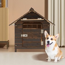 Wooden Indoor Outdoor Dog House Pet Shelter Dog Cottage With Window Door 22.05in