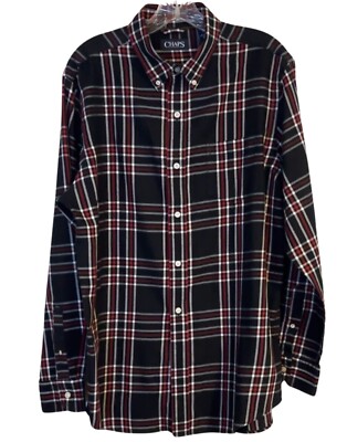 CHAPS Men's Long Sleeve Shirt Plaid Black Red Gray Size Large