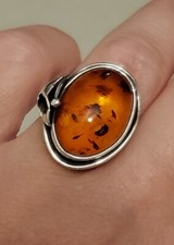 amber sterling silver ring size 6
