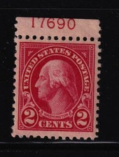 1923 Washington 2c carmine Sc 554 MNH top plate number single CV $15 (T30