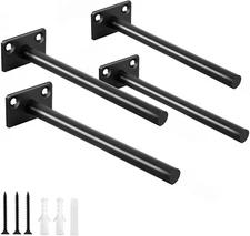 4-Pack 6" Black Floating Shelf Brackets – Hidden Supports with Screws Included