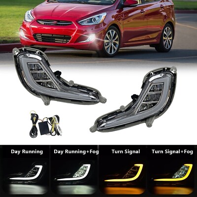 For 2012-2017 Hyundai Accent LED Fog Lights Front Bumper Lamps with DRL