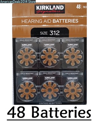48 ct Kirkland Signature Hearing Aid Batteries #312 Zinc Air Long Lasting NEW!