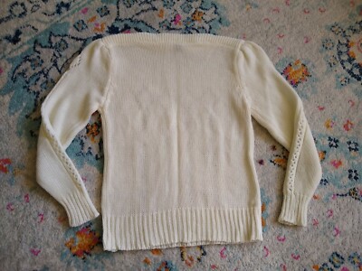 Vintage Ivory Sweater Open Lattice Boat Neck Retro Soft Korea Size