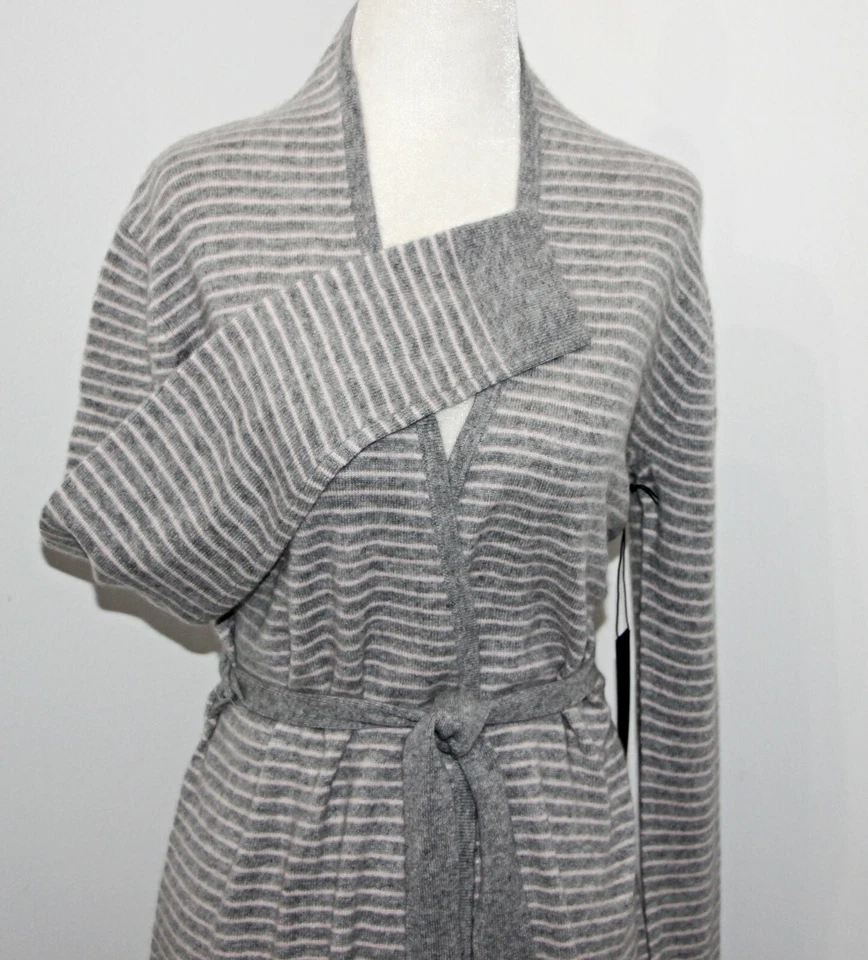 TAHARI Lujoso Puro Lujo Cachemira Rayas Cinturón Cárdigan Bata 39" Largo XS-XL Foto 2 de 4