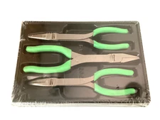 Snap On NEW PL308CFG 3 Piece GREEN Soft Grip Long Nose Plier Set FACTORY SEALED
