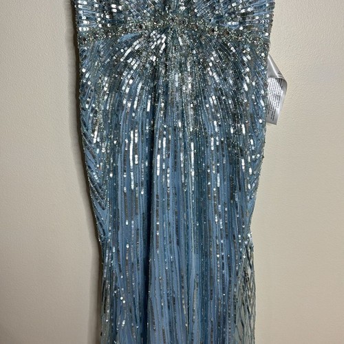 Mac Duggal POWDER BLUE SEQUIN V-NECK DRESS gown sparkles size 16 - 第 6/14 張圖片