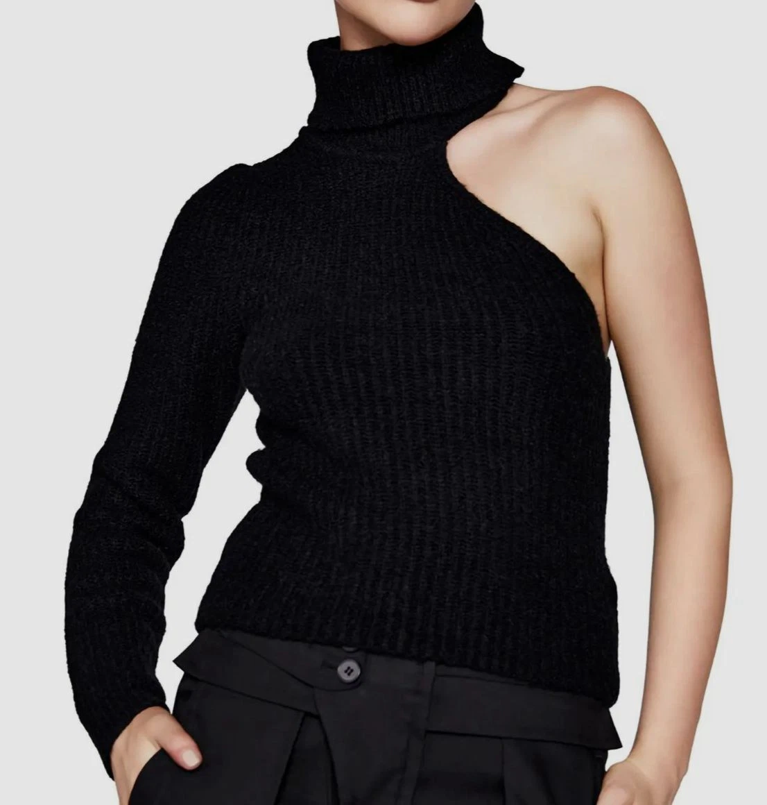 Turtleneck one shoulder sweater hot sale