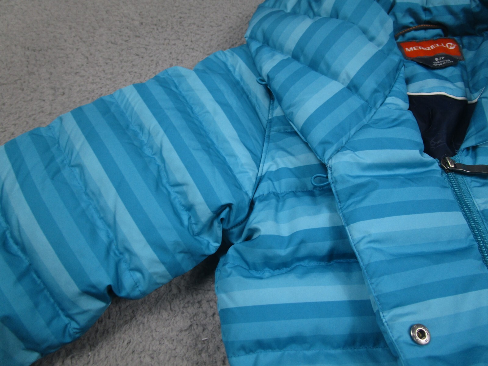 Merrell Down Jacket Womens Small Blue Striped Ful… - image 3