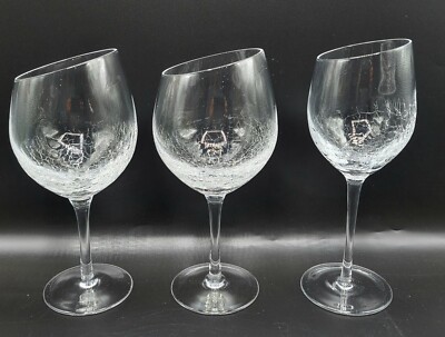 (3) Pier 1 Crystal "Crackle" Wine Glasses, 2 Red Wine, 1 White Wine | eBay