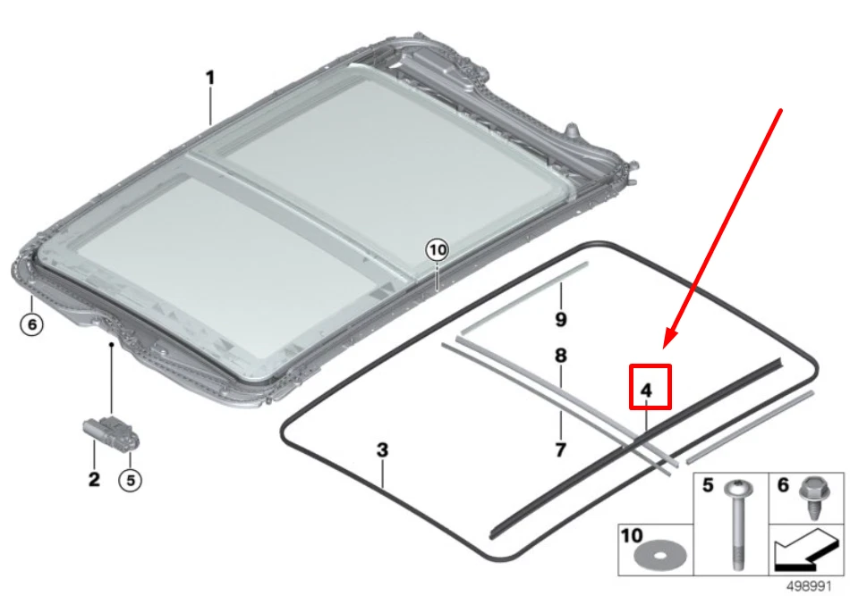 NEW BMW 2 F45 LEFT INNER SUNROOF FRAME SEAL 7384469 54107384469  