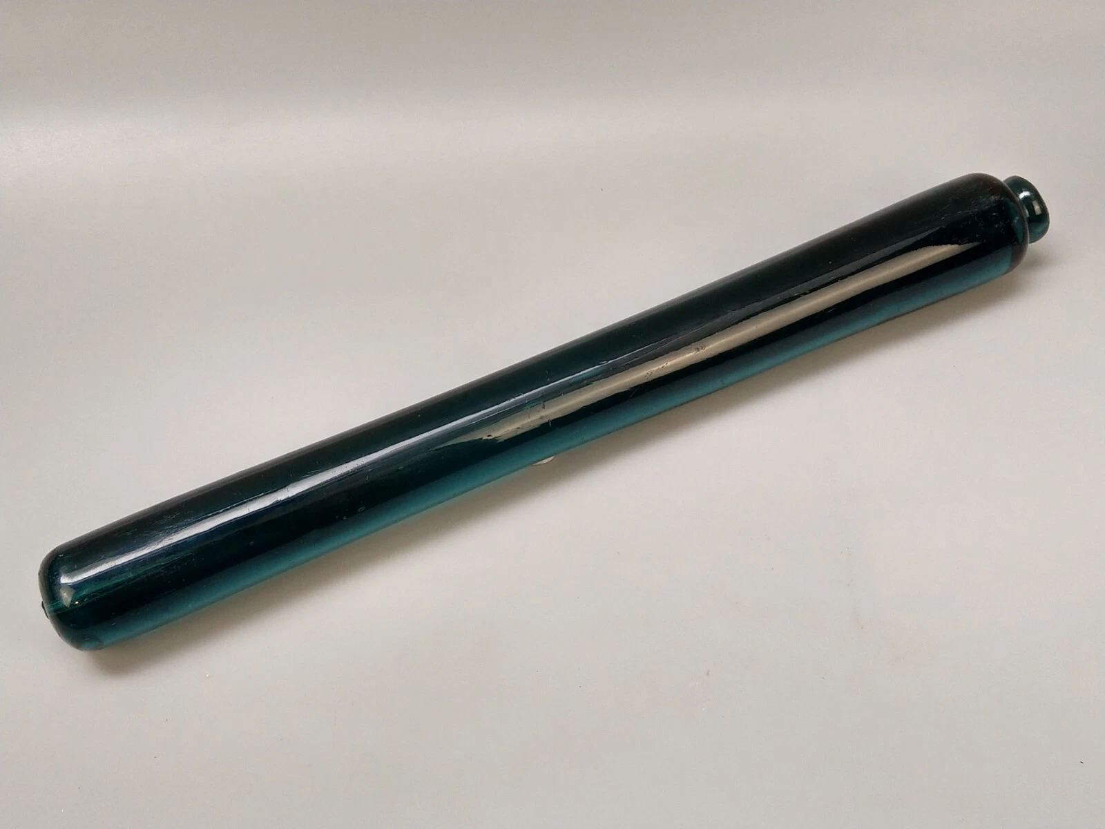 Antique Rolling Pin Large Solid Glass Peacock Green C1800