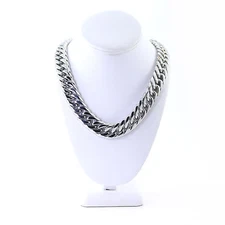 ANTI-TARNISH STAINLESS STEEL SILVER FINISH MIAMI CUBAN LINK CHAIN 18MM 36''