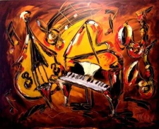 JAZZ ART   Abstract Modern Original Oil Painting  CANVAS RGWE4Ff5G