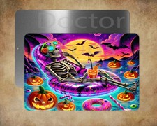 Skeleton floating and chilling halloween 8 x 12" metal sign Made in USA