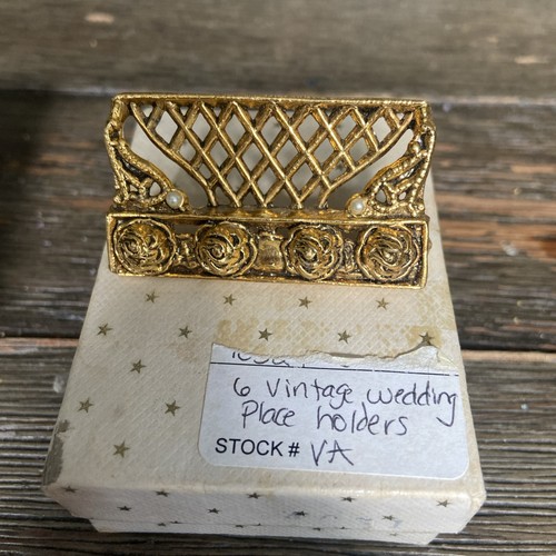 Vintage Gold Tone Wedding Place Card Holders Set 12 Rose Floral Table Decor