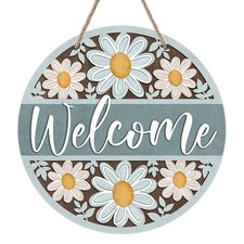 Welcome Spring Summer Daisy Flower Front Door Sign, Floral Farmhouse Wood Doo...