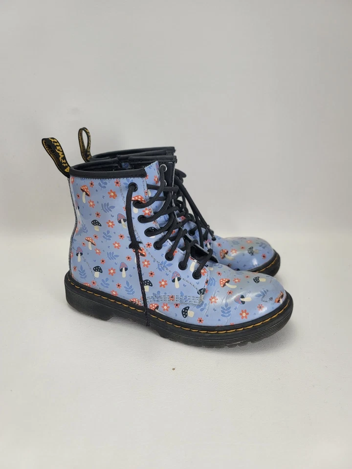 Dr. Doc Martens Bosque Azul Floral Seta Botas con Cordones Niños Reino Unido 1 / EE. UU. 2 Cremallera Foto 3 de 4